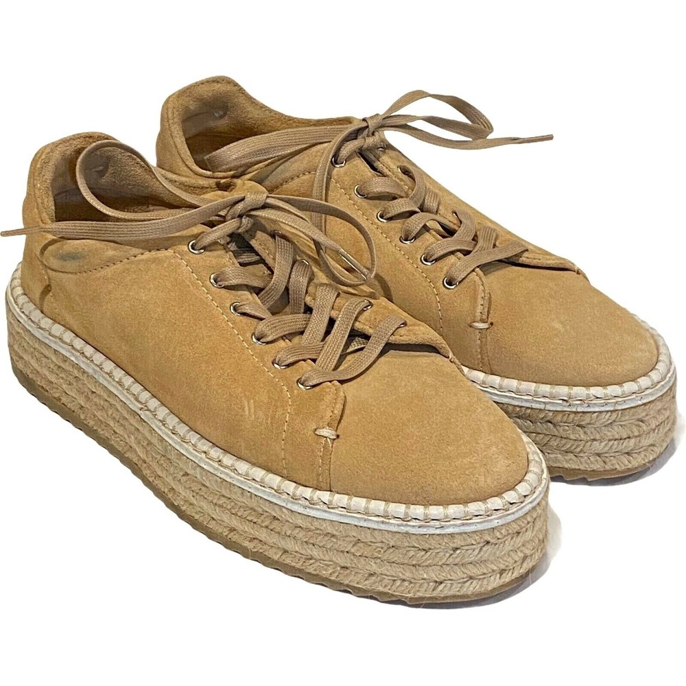RAG & BONE Kent Espadrille Platform Sneakers Dune Tan Suede Womens Size 37